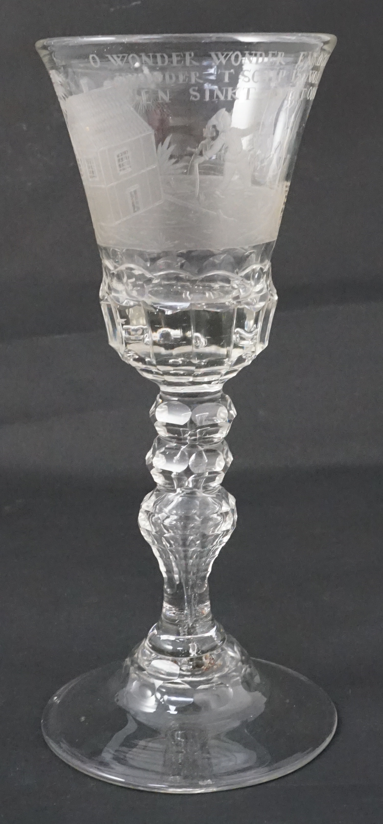 A Dutch engraved glass goblet, 18th century